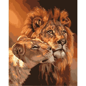 DIY Creative Paint By Numbers Oil Painting Lion Couple Art Painting without Framework, Size: 40*50 cm