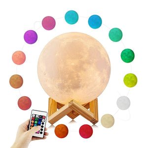 USB Charging 16-Color Dimming LED Night Light with Remote Control & Wooden Holder