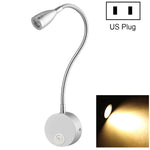 3W 160 LM 3000-3200K Flexible Goose Neck Warm White LED Reading Lamp Light Wall Mount Light Wall Sconce Lamp, Got the CE / FCC Certification, US Plug, Goose Neck Length: 30cm