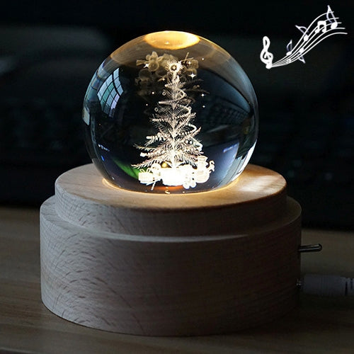 3D Word Engraving Crystal Ball Music Box Electronic Swivel Musical Birthday Gift Home Decor with Music