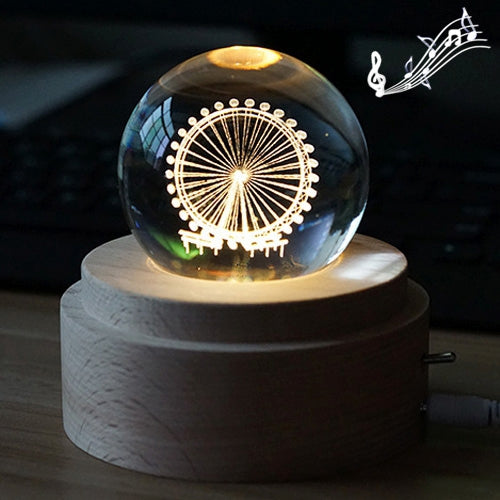 3D Word Engraving Crystal Ball Music Box Electronic Swivel Musical Birthday Gift Home Decor with Music