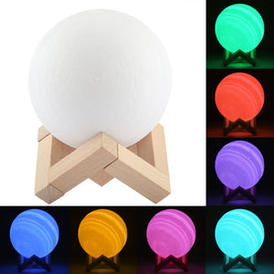 USB Charging 7-Color Changing Energy-saving LED Night Light with Wooden Holder Base