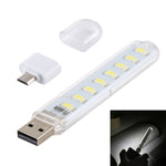 8LEDs 5V 200LM USB LED Book Light Portable Night Light, with Micro Adapter