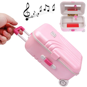 Cute Mini Suitcase Style Mechanical Music Box / Storage Box with Mirror & Ballet Girl