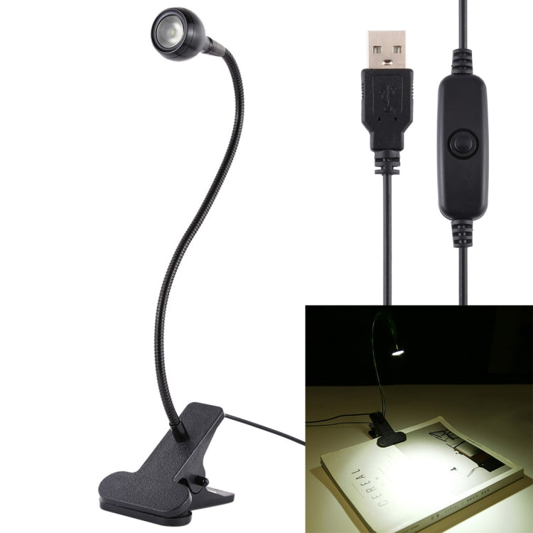 3W 360 Degree Rotation USB Metal Flexible Neck LED Light with Switch & Clip (Warm White Light Silver)