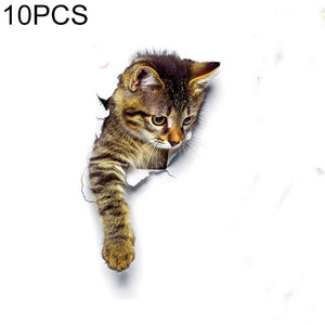 10 PCS Removable Waterproof Cartoon 3 D Cat Pattern Wall Sticker  Bathroom Toilet Sticker