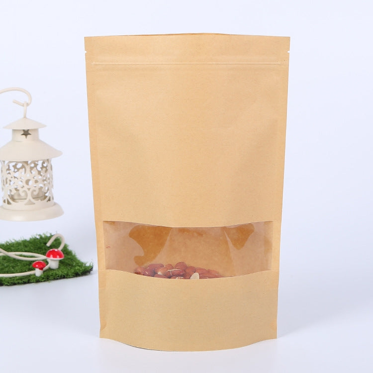 50 PCS Zipper Self Sealing Kraft Paper Bag with Window Stand Up for Gifts/Food/Candy/Tea/Party/Wedding Gifts