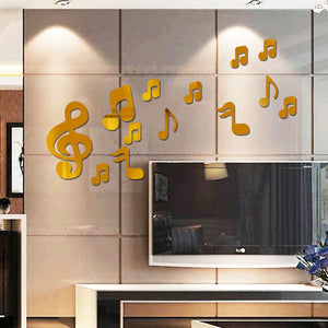 3D Musical Notes Acrylic Mirrors Wall Sticker Home Decor Living Room Wall Decoration Art DIY Wall Stickers