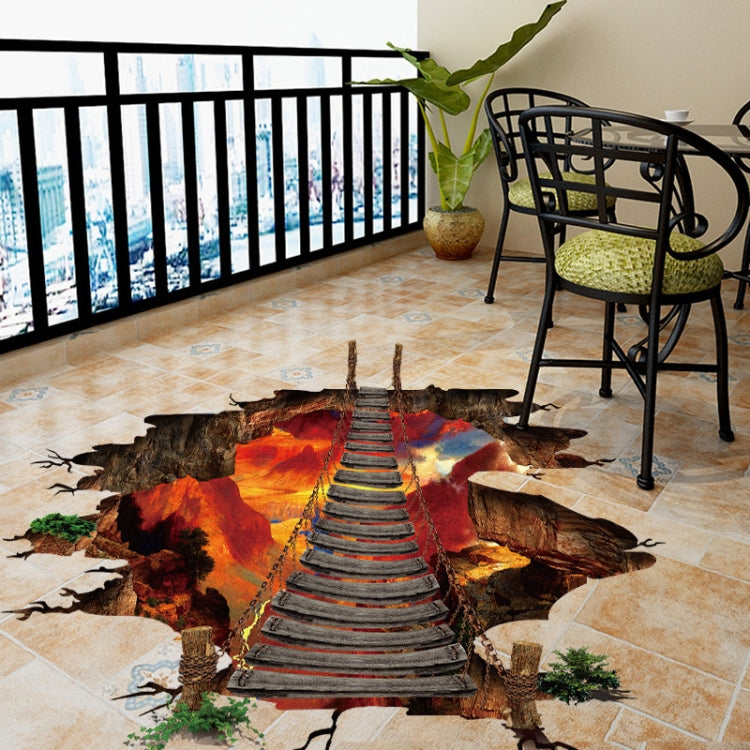 3D Flame Mountain Cable Bridge PVC Removable Floor Stickers