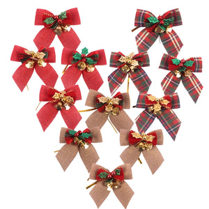 15 PCS Christmas Bow With Iron Bells Christmas Wreath Christmas Tree Decorations, Random Style Delivery