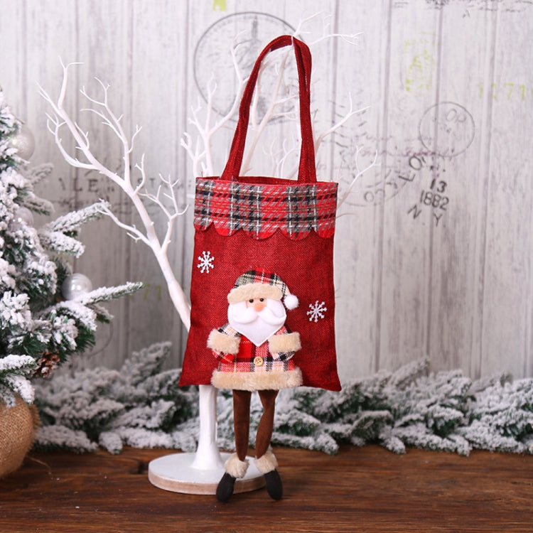 Christmas Burlap Gift Bag Candy Bag Plaid Tote Bag