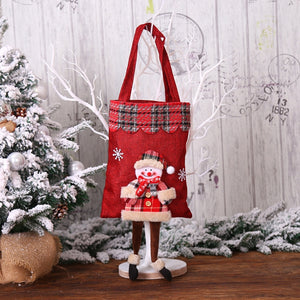 Christmas Burlap Gift Bag Candy Bag Plaid Tote Bag