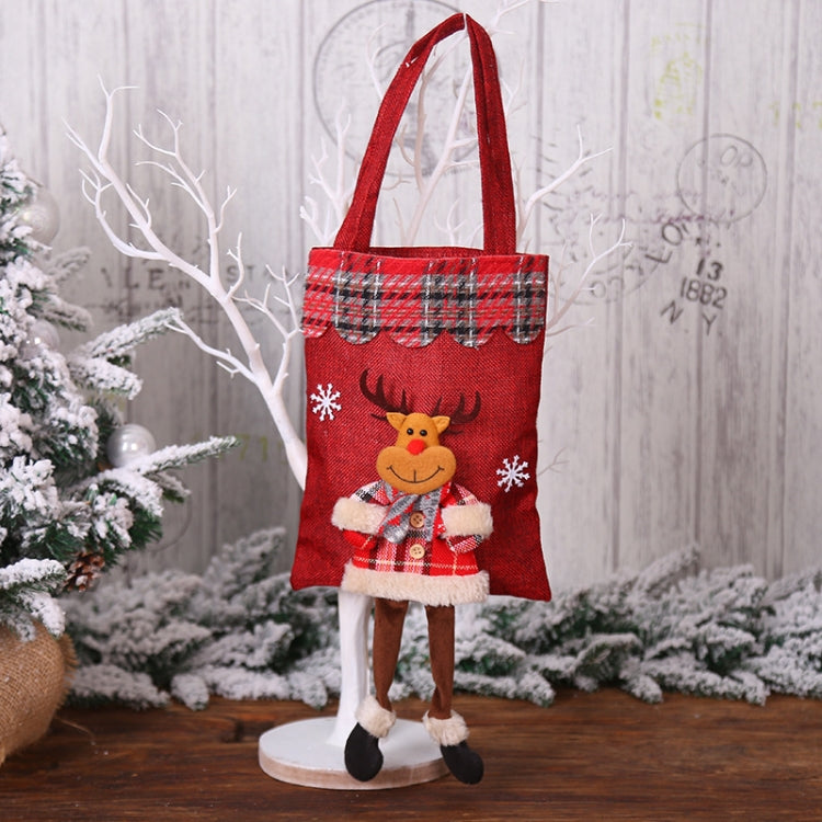 Christmas Burlap Gift Bag Candy Bag Plaid Tote Bag