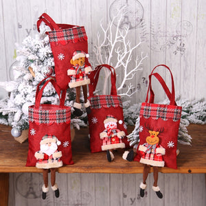 Christmas Burlap Gift Bag Candy Bag Plaid Tote Bag