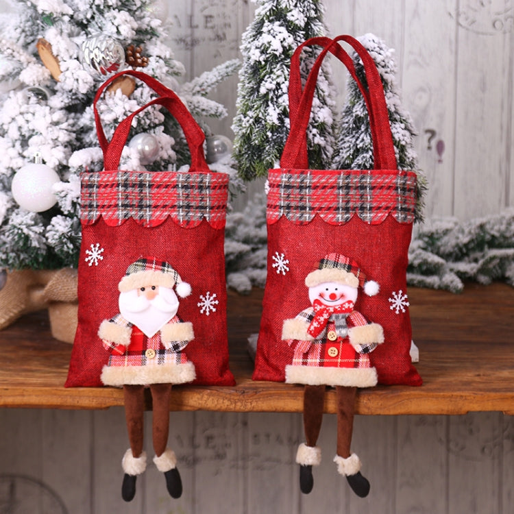 Christmas Burlap Gift Bag Candy Bag Plaid Tote Bag