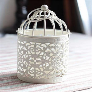 Antique Creative Bird Cage Candlestick Wrought Iron Ornaments Hollow Flower Pattern Home Decoration Crafts