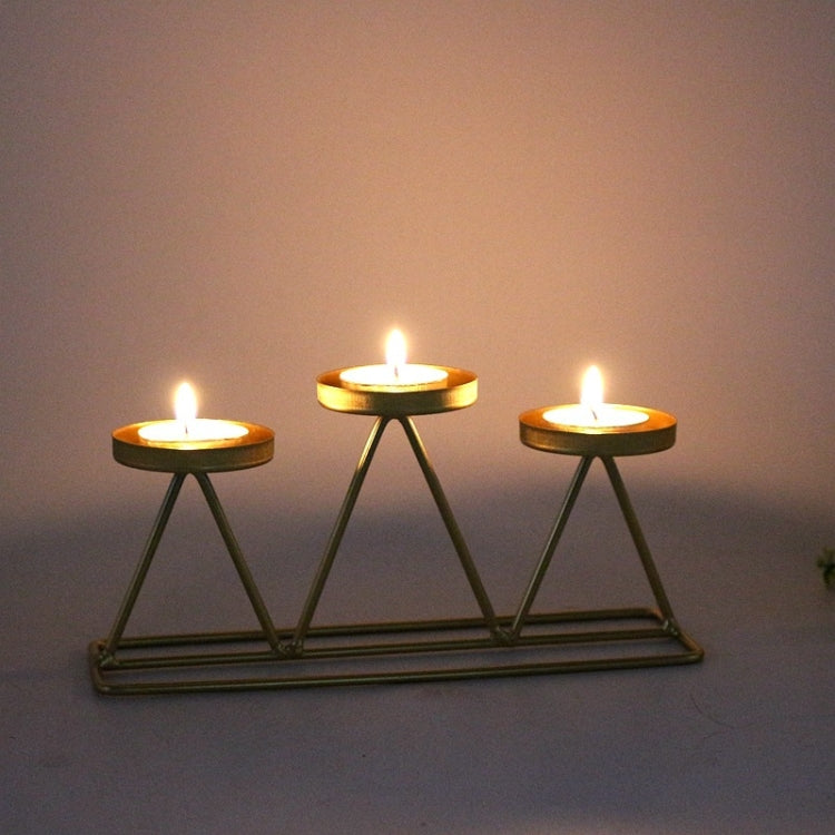 Three-Head Candle Holders Metal Decorations Romantic Wedding Dining Table Decorations, Colour: Golden