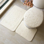 1 Set Three-Piece Set Flannel Anti-Slip Kitchen Bath Toilet Rug Mat Washable Carpet