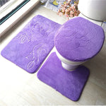 1 Set Three-Piece Set Flannel Anti-Slip Kitchen Bath Toilet Rug Mat Washable Carpet