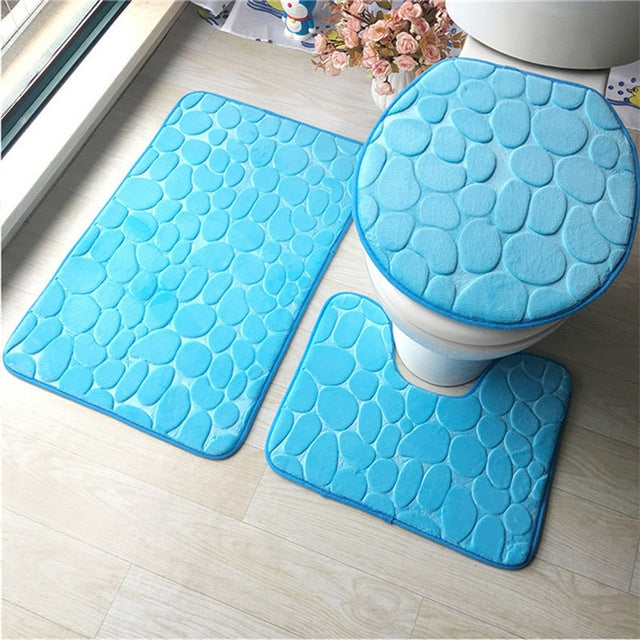 1 Set Three-Piece Set Flannel Anti-Slip Kitchen Bath Toilet Rug Mat Washable Carpet