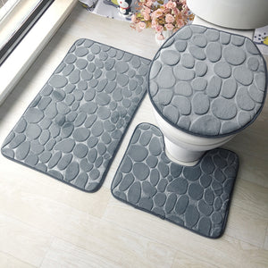 1 Set Three-Piece Set Flannel Anti-Slip Kitchen Bath Toilet Rug Mat Washable Carpet