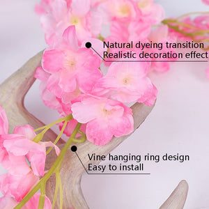 Simulation Sakura Rattan Plastic Decorative Flower Vine, Colour: 135 Flowers Deep Pink