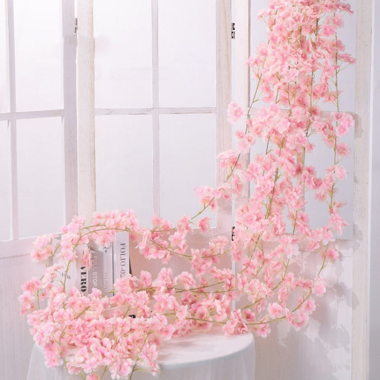 Simulation Sakura Rattan Plastic Decorative Flower Vine, Colour: 135 Flowers Deep Pink