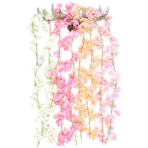 Simulation Sakura Rattan Plastic Decorative Flower Vine, Colour: 135 Flowers Deep Pink