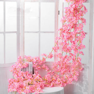 Simulation Sakura Rattan Plastic Decorative Flower Vine, Colour: 135 Flowers Deep Pink