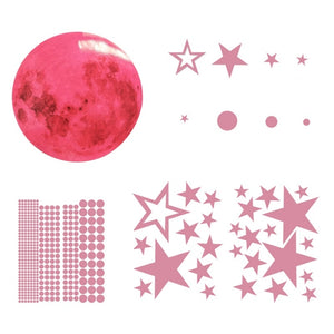 AFG3303 Home Decoration Luminous Stars Moon PVC Stickers, Specification: 435PCS+30cm Moon (Pink)