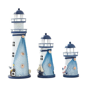 Mediterranean Style Flashing Ocean Tin Lighthouse Decoration, Style Random Delivery M1021 Large 30cm