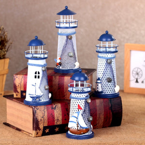 Mediterranean Style Flashing Ocean Tin Lighthouse Decoration, Style Random Delivery M1021 Large 30cm