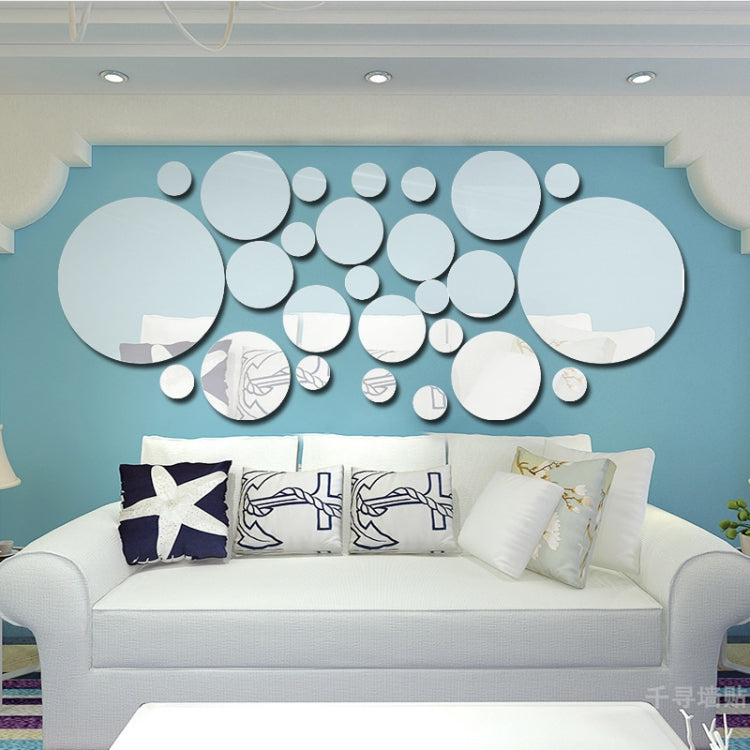 JM004 26PCS Bedroom Geometric Round Stereo Acrylic Mirror Wall Sticker