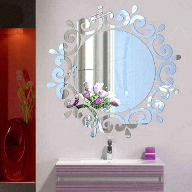 Flower Vine Dressing Up Mirror Art Vinyl Mural Decor Ceiling Wall Sticker