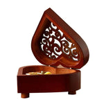 Creative Heart Shaped Vintage Wood Carved Mechanism Musical Box Wind Up Music Box Gift, Golden Movement